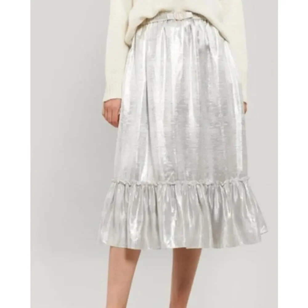 SHRIMPS Pearl Belt Metallic Midi skirt In Silver